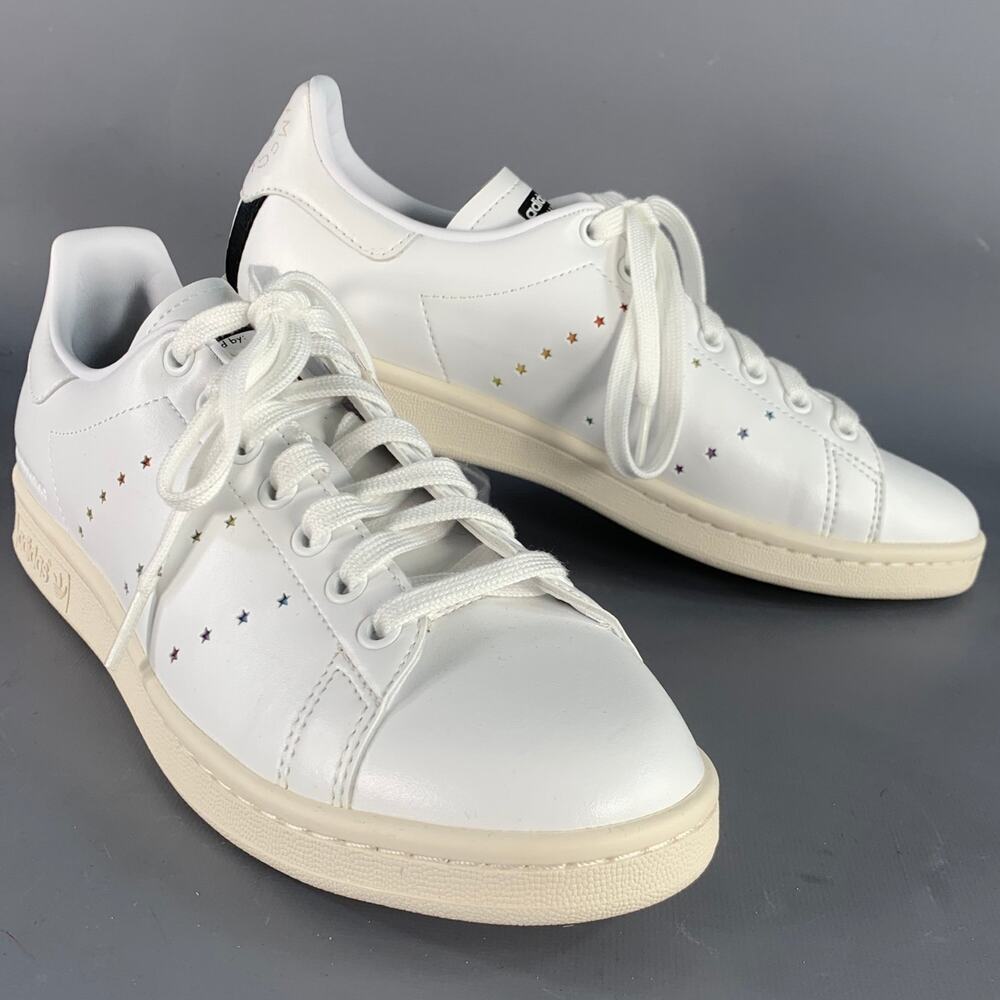 ADIDAS Size 8.5 White Multi Color Leather Stars Lace-Up Low Top Sneakers